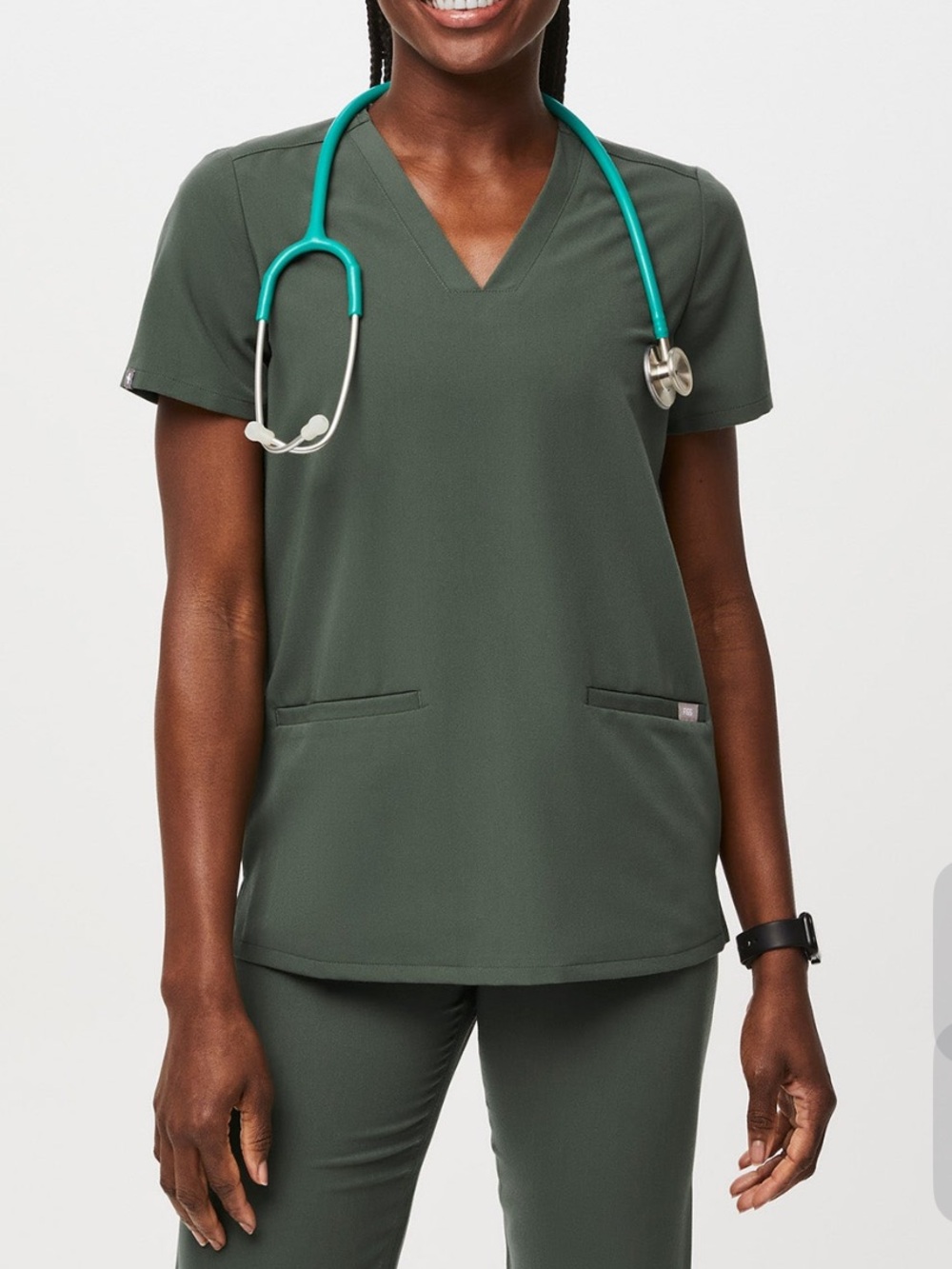 Figs Olive Green Scrub Top - 3 pocket